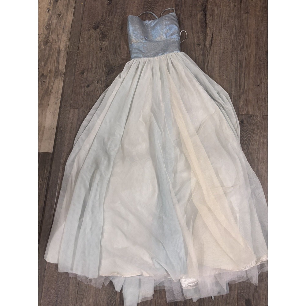 B Darlin Juniors Gown Formal Dress Shimmering Tule Lace Up Back Light Blue Prom